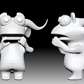 White 3D Model Game And Movie Characters With Horns Big Eyes Tail And Interactive Poses