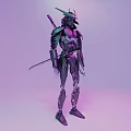 Smart Robot Warrior With Mechanical Armor Holding Traditional Sword And Futuristic Design
