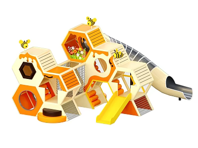 Kids Playground Featuring Honeycomb Shaped Climbing Structures Yellow Slide And Bee Decorations 3d model