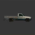 Old Rusty Blue And White Pickup Truck With Worn Exterior And Open Truck Bed