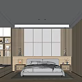 Modern Bedroom Interior With Wooden Panels Bed White Bedding Nightstands And Wooden Flooring