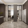 Modern Kitchen With Dark Wood Cabinets White Upper Units And Stainless Steel Refrigerator