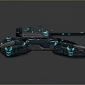 Futuristic Tank Weapon with Dual Cannons Blue Glowing Patterns and High Tech Dark Colored Body