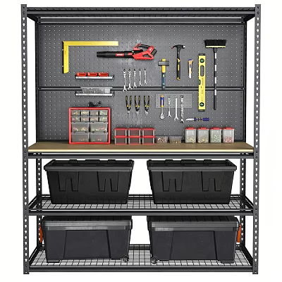 Organized Hardware Tools Storage Rack With Hanging Tools Toolboxes And Containers 3d model