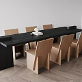 Modern Style Dining Table Set With Black Table And Light Wooden Chairs 3d model