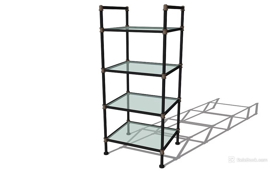 Modern Glass Shelf Bookshelf With Black Metal Frame And Multiple Tiers 3d model 