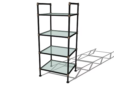 Modern Glass Shelf Bookshelf With Black Metal Frame And Multiple Tiers 3d model