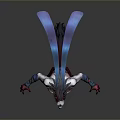 Wolf Headed Mythical Creature Character With Sharp Fangs Long Tongue Blue Straps And Flowing Ribbons