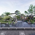 Elegant Traditional Garden With Rockery Stones Pond And Lush Green Plants