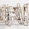Elegant Modern Gold Frame Bookshelf With Multi Layer Shelves Books Decorations And Green Plants