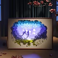3D Paper Carving Decorative Light Featuring Ocean Scene Silhouette Figures And Blue Purple Gradient