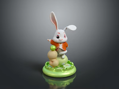 Cute Decorative Furniture Piece With Rabbit Figurine Green Base And Gourd Ornaments 3d model