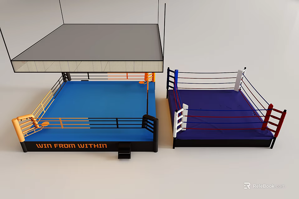 Boxing Ring Sports Equipment With Blue Purple Mats And Colorful Ropes 3d model 