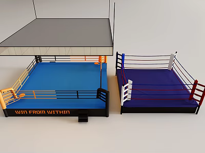 Boxing Ring Sports Equipment With Blue Purple Mats And Colorful Ropes 3d model