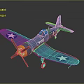 Detailed Blue Fighter Plane Model With White Stars And Number 7725