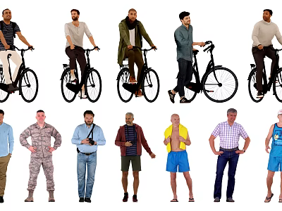 Multiple People Riding Bicycles And Wearing Various Casual Outfits In Different Poses 3d model