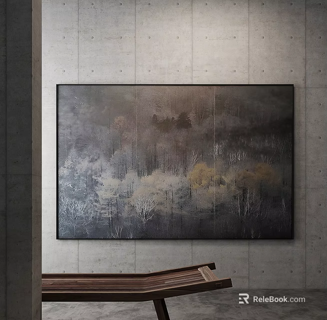 Modern Abstract Forest Painting With Colored Trees On Concrete Wall 3d model 