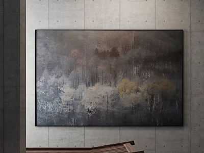 Modern Abstract Forest Painting With Colored Trees On Concrete Wall 3d model