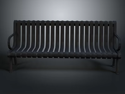 Modern Wooden Bench With Slatted Back And Armrests For Home Decor 3d model