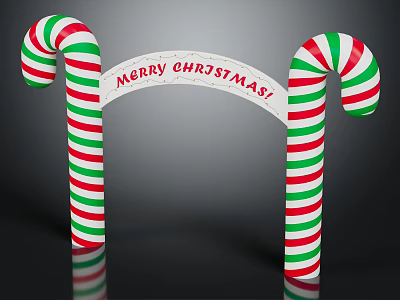 Christmas Candy Cane Arch With Red Green Stripes And Merry Christmas Sign 3d model