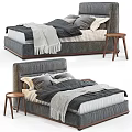 Modern Double Bed Fabric Bed Floor Table Bed Side Table Solid Wood Side Bed Pillow and Towel 3d model
