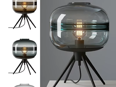 Modern Glass Shade Table Lamp With Black Tripod Base And Warm Lighting Design 3d model