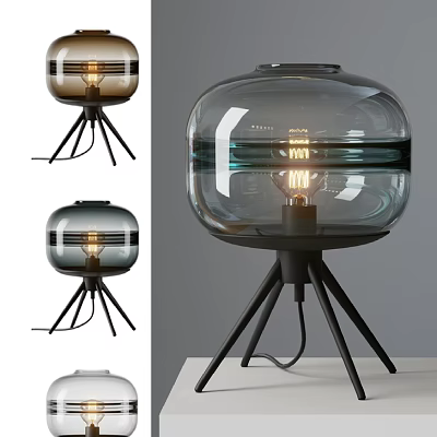 Modern Glass Shade Table Lamp With Black Tripod Base And Warm Lighting Design 3d model
