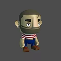 Cartoon Style Doll With Big Head Beard Earring Striped Shirt Blue Pants And Brown Shoes