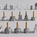 Chinese Style Column Foundation Column Foundation Stone Pillar Pier Stone Drum Lion 3d model