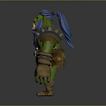 Orc Fantasy Game Movie Character With Green Skin Blue Hair Metal Armor And Scarf