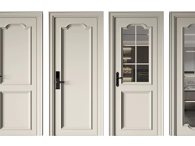 Various Styles Of Light Colored Hinged Doors Featuring Glass Panels And Paneled Designs 3d model