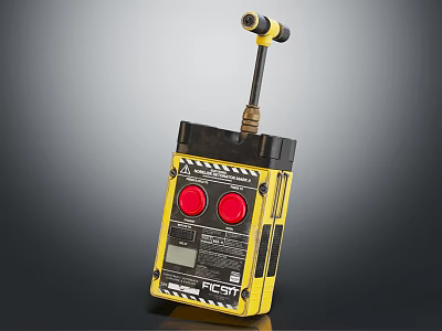Yellow Industrial Control Device With Red Buttons Black Handle And Warning Stripes 3d model