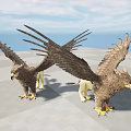Two Griffin Figures Standing On Checkerboard Floor With Blue Sky And Ocean
