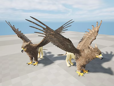 Two Griffin Figures Standing On Checkerboard Floor With Blue Sky And Ocean 3d model