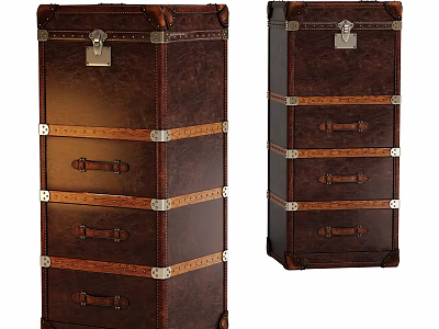 Vintage Leather Chest of Drawers with Metal Accents and Multiple Storage Drawers 3d model