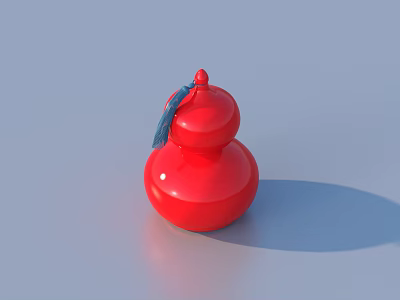 Red Gourd Shaped Household Item With Small Lid And Blue Tassel 3d model