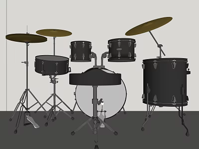 Professional Musical Instruments Drum Set With Black Drums Cymbals And Stands 3d model