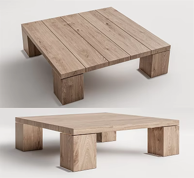 Modern Wooden Coffee Table With Simple Square Design And Sturdy Natural Wood Legs 3d model