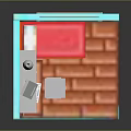Cartoon Room Scene With Turquoise Walls Wooden Floor Desk Computer Chair Bed Window And Shelf