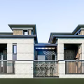 Semi Detached Villa Modern Architecture With Symmetrical Facade Large Windows And Stone Walls