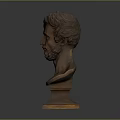 Bronze Male Bust Sculpture With Square Pedestal On Dark Background