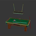 Classic Billiard Table Setup With Green Felt Surface Pool Cues And Overhead Light