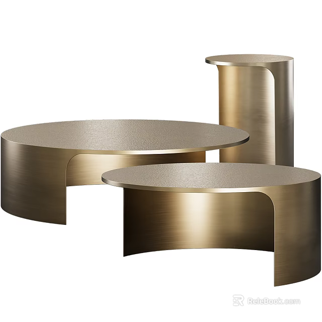 Elegant Modern Brass Coffee Tables With Round Textured Tops And Varying Heights 3d model 