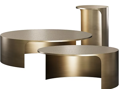 Elegant Modern Brass Coffee Tables With Round Textured Tops And Varying Heights 3d model