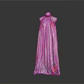 Elegant Halter Neck Floral Print Dress with Silver Gray Base and Red Green Accents