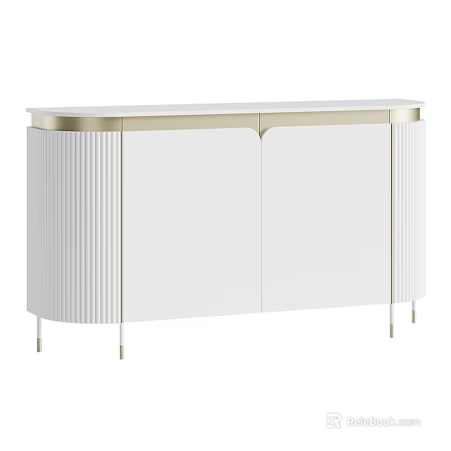 Modern White Entryway Cabinet Sideboard With Gold Accents And Vertical Striped Design 3d model 