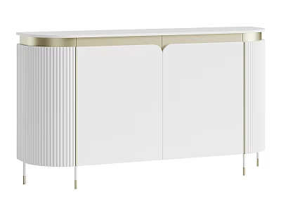 Modern White Entryway Cabinet Sideboard With Gold Accents And Vertical Striped Design 3d model