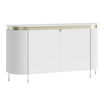 Modern White Entryway Cabinet Sideboard With Gold Accents And Vertical Striped Design 3d model