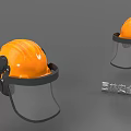 Orange Safety Helmets With Black Face Shields For Protective Work Equipment 3d model
