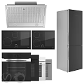 Modern Stainless Steel Kitchen Appliances With Range Hood Induction Cooktop Oven And Refrigerator